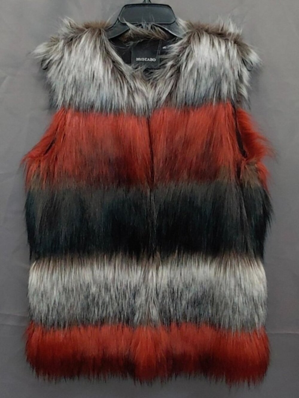 Dolce Cabo Striped Faux Fur Red/Black/Grey Vest